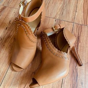 Michael Kors acorn peep toe booties